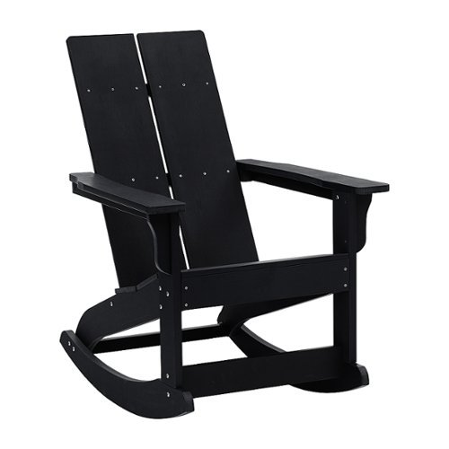 Flash Furniture - Finn Modern 2-Slat Adirondack Poly Resin Rocking Chair for Indoor/Outdoor Use - Black