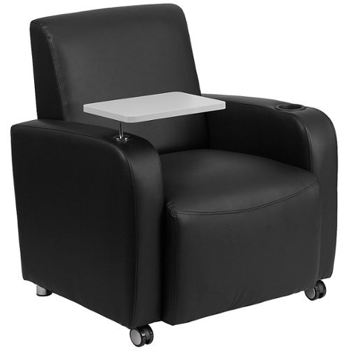 Flash Furniture - George Rectangle Contemporary Leather/Faux Leather Tablet Arm Chair with Wheels - Black