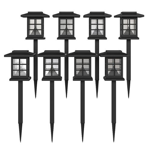 Flash Furniture - Halsey All-Weather Lantern Design Solar Powered LED Landscape Lights - Black