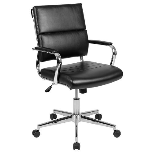 Flash Furniture - Hansel Contemporary Leather/Faux Leather Panel Executive Swivel Mid-Back Office Chair - Black