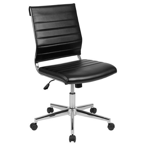 Flash Furniture - Hansel Contemporary Leather/Faux Leather Ribbed Executive Swivel Mid-Back Office Chair - Black