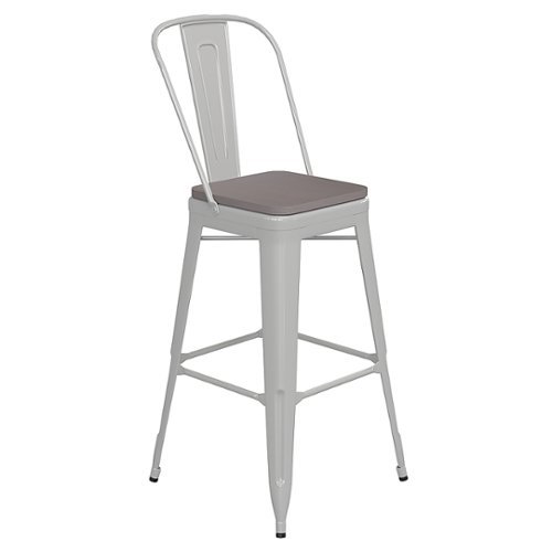 Flash Furniture - Kai All-Weather Commercial Bar Stool with Removable Back/Poly Seat - White/Gray