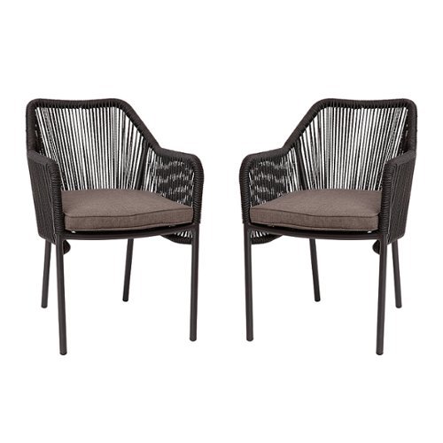 Flash Furniture - Kallie Woven Indoor/Outdoor Stacking Club Chairs in Black - Gray Cushions-Set of 2 - Black/Gray