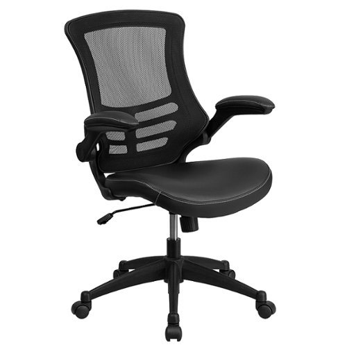 Flash Furniture - Kelista Contemporary Leather/Faux Leather Swivel Office Chair - Black LeatherSoft/Mesh