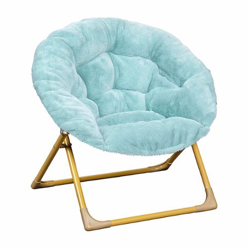 Flash Furniture - Kids Folding Faux Fur Saucer Chair for Playroom or Bedroom - Dusty Aqua/Soft Gold