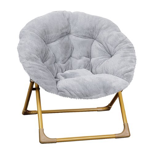 Flash Furniture - Kids Folding Faux Fur Saucer Chair for Playroom or Bedroom - Gray/Soft Gold