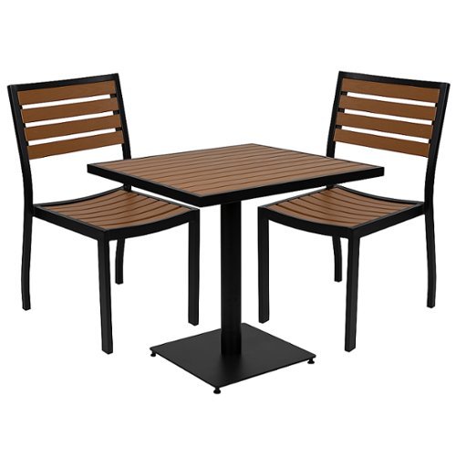 Flash Furniture - Lark Outdoor Square Modern Metal 3 Piece Patio Set - Teak