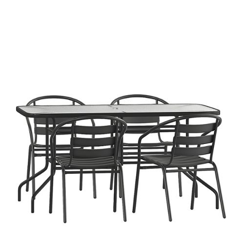 Flash Furniture - Lila Outdoor Rectangle Contemporary 5 Piece Patio Set - Black