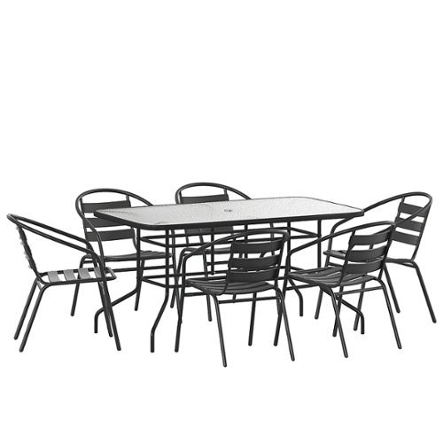 Flash Furniture - Lila Outdoor Rectangle Contemporary 7 Piece Patio Set - Black