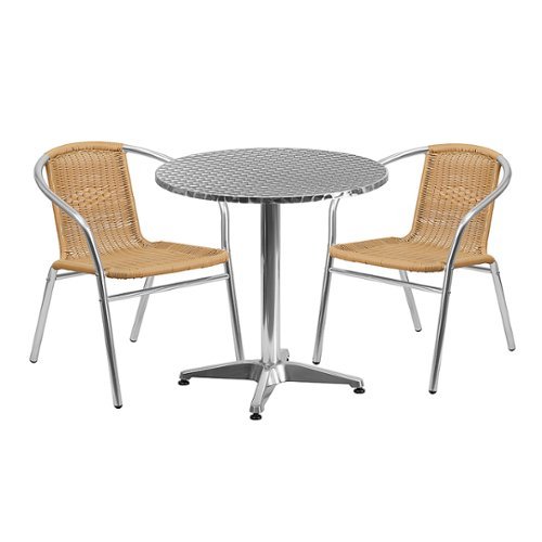 Flash Furniture - Lila Outdoor Round Contemporary Aluminum 3 Piece Patio Set - Beige