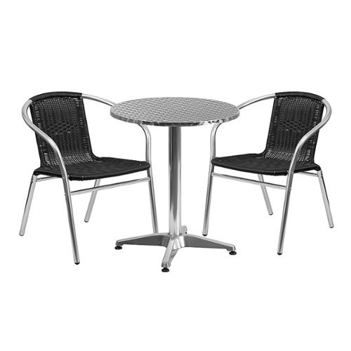 Flash Furniture - Lila Outdoor Round Contemporary Aluminum 3 Piece Patio Set - Black