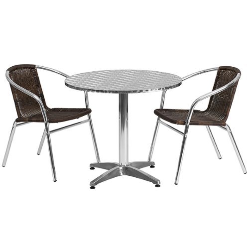 Flash Furniture - Lila Outdoor Round Contemporary Aluminum 3 Piece Patio Set - Dark Brown