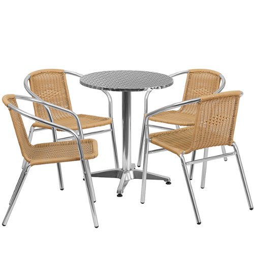 Flash Furniture - Lila Outdoor Round Contemporary Aluminum 5 Piece Patio Set - Beige