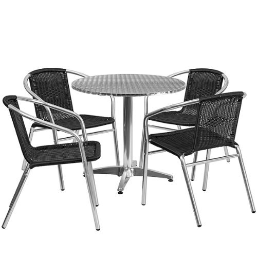 Flash Furniture - Lila Outdoor Round Contemporary Aluminum 5 Piece Patio Set - Black