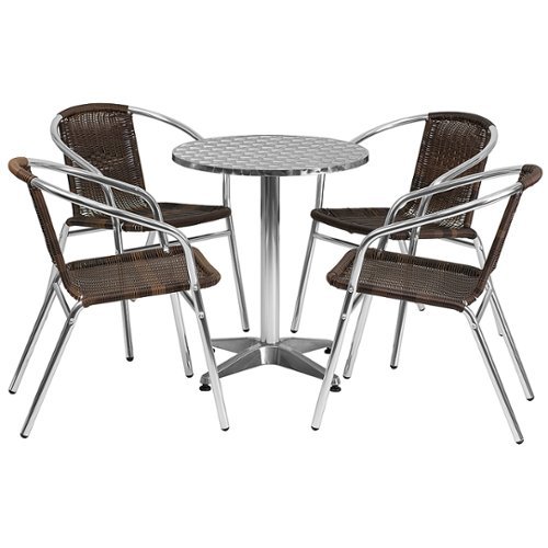 Flash Furniture - Lila Outdoor Round Contemporary Aluminum 5 Piece Patio Set - Dark Brown