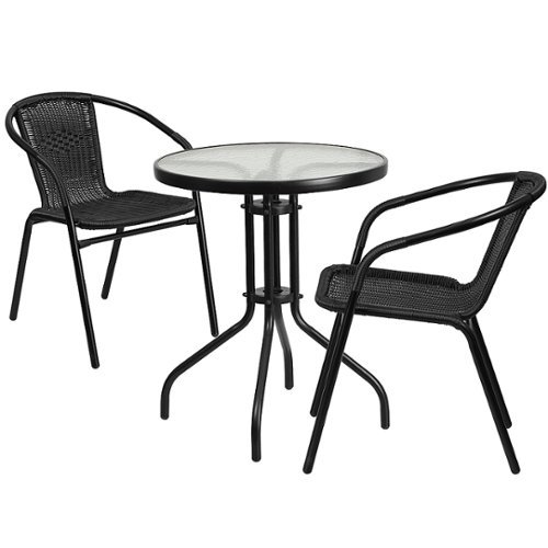 Flash Furniture - Lila Outdoor Round Contemporary Metal 3 Piece Patio Set - Clear/Black