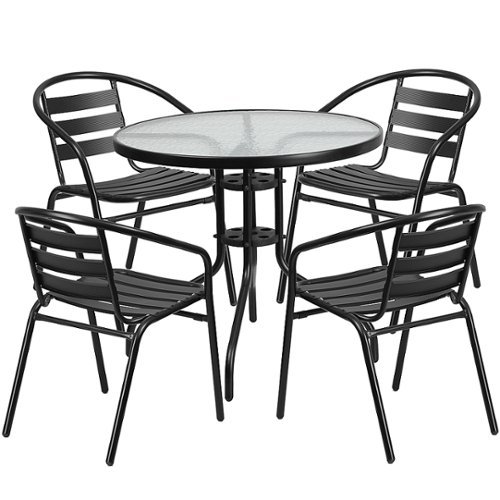 Flash Furniture - Lila Outdoor Round Contemporary Metal 5 Piece Patio Set - Clear/Black