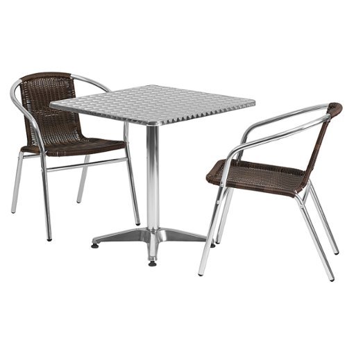 Flash Furniture - Lila Outdoor Square Contemporary Aluminum 3 Piece Patio Set - Dark Brown