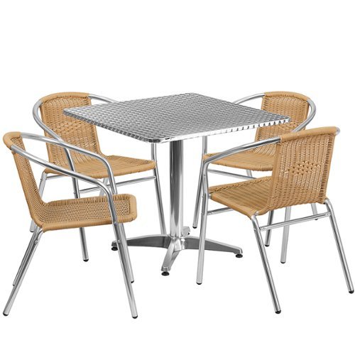 Flash Furniture - Lila Outdoor Square Contemporary Aluminum 5 Piece Patio Set - Beige