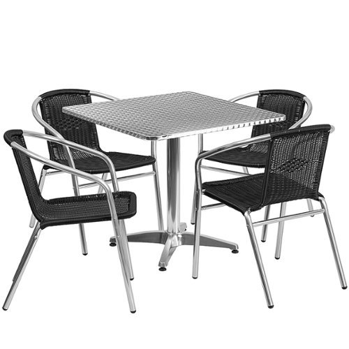 Flash Furniture - Lila Outdoor Square Contemporary Aluminum 5 Piece Patio Set - Black