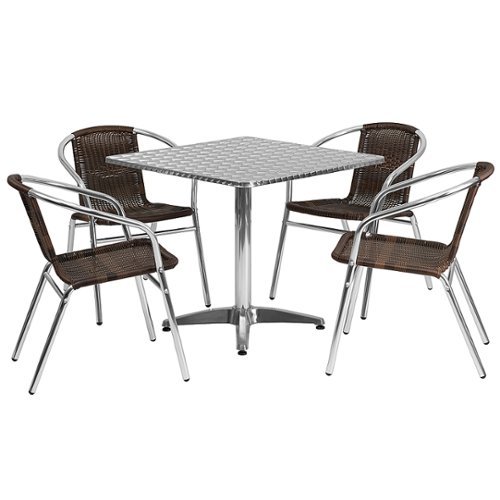 Flash Furniture - Lila Outdoor Square Contemporary Aluminum 5 Piece Patio Set - Dark Brown