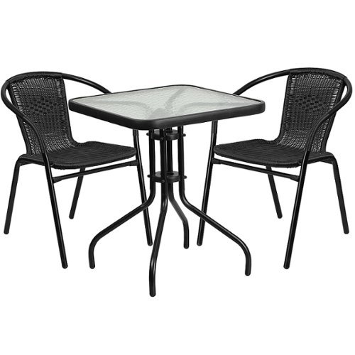 Flash Furniture - Lila Outdoor Square Contemporary Metal 3 Piece Patio Set - Clear/Black