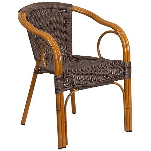 Flash Furniture - Lila Patio Chair - Dark Brown Rattan/Red Bamboo-Aluminum Frame