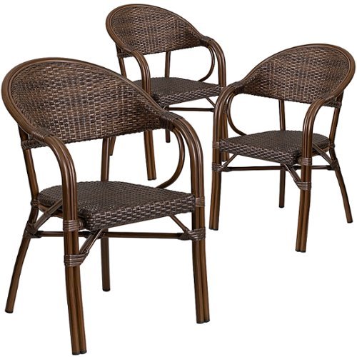 Flash Furniture - Lila Patio Chair (set of 3) - Bark Brown Rattan/Bamboo-Aluminum Frame