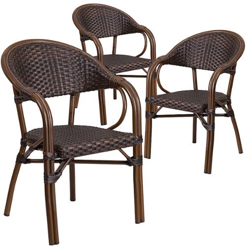 Flash Furniture - Lila Patio Chair (set of 3) - Bark Brown Rattan/Red Bamboo-Aluminum Frame