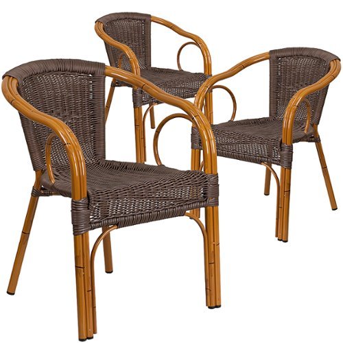 Flash Furniture - Lila Patio Chair (set of 3) - Dark Brown Rattan/Red Bamboo-Aluminum Frame