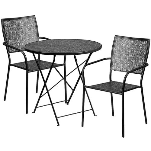 Flash Furniture - Oia Outdoor Round Contemporary Metal 3 Piece Patio Set - Black