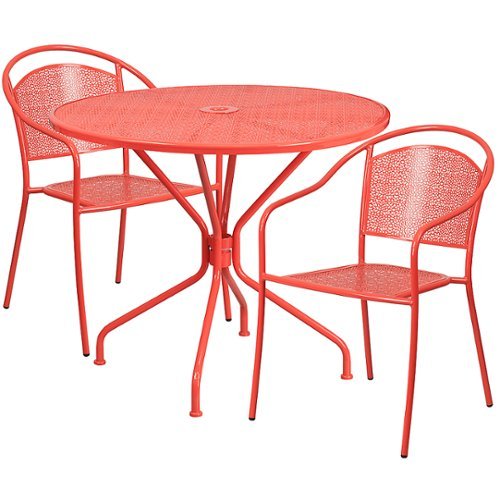 Flash Furniture - Oia Outdoor Round Contemporary Metal 3 Piece Patio Set - Coral