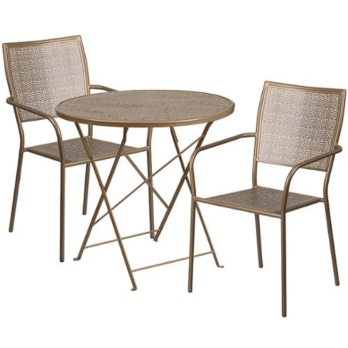 Flash Furniture - Oia Outdoor Round Contemporary Metal 3 Piece Patio Set - Gold