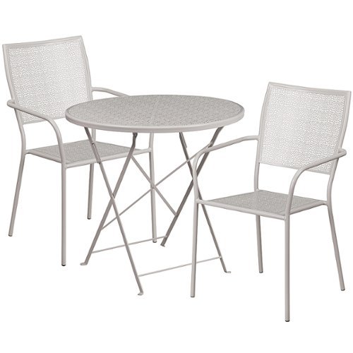 Flash Furniture - Oia Outdoor Round Contemporary Metal 3 Piece Patio Set - Light Gray