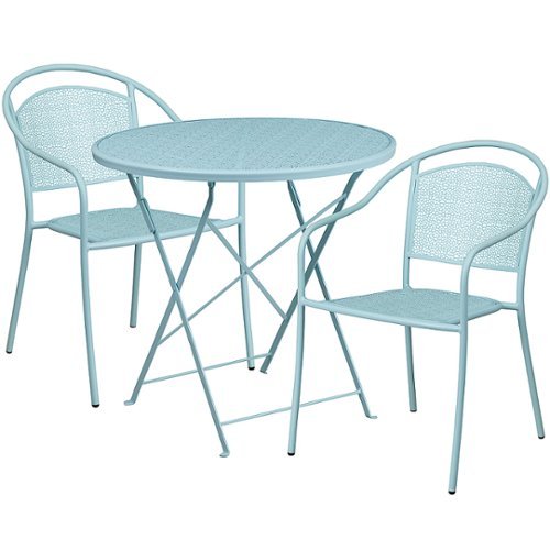 Flash Furniture - Oia Outdoor Round Contemporary Metal 3 Piece Patio Set - Sky Blue