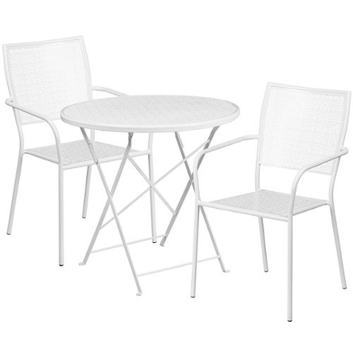 Flash Furniture - Oia Outdoor Round Contemporary Metal 3 Piece Patio Set - White