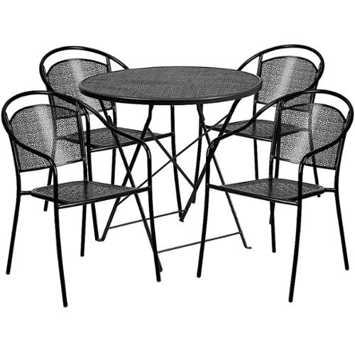 Flash Furniture - Oia Outdoor Round Contemporary Metal 5 Piece Patio Set - Black