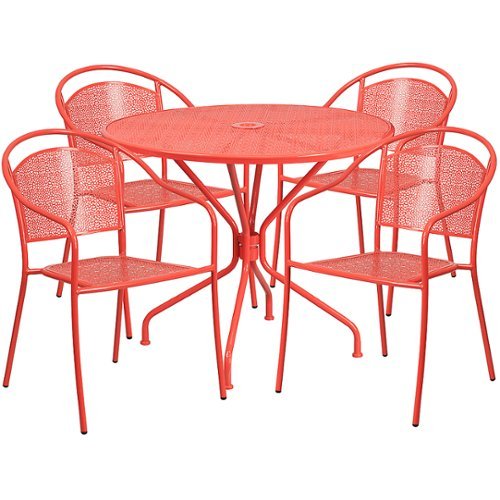 Flash Furniture - Oia Outdoor Round Contemporary Metal 5 Piece Patio Set - Coral