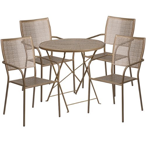 Flash Furniture - Oia Outdoor Round Contemporary Metal 5 Piece Patio Set - Gold