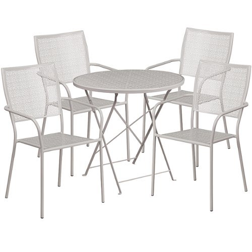 Flash Furniture - Oia Outdoor Round Contemporary Metal 5 Piece Patio Set - Light Gray