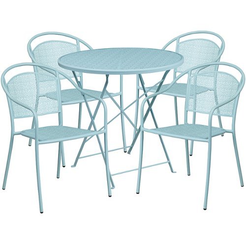 Flash Furniture - Oia Outdoor Round Contemporary Metal 5 Piece Patio Set - Sky Blue