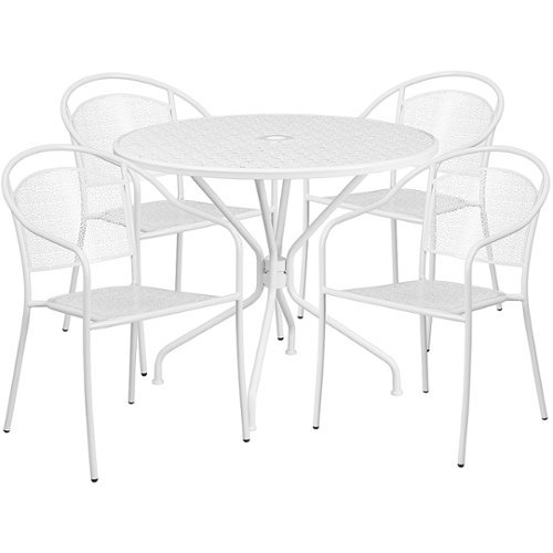 Flash Furniture - Oia Outdoor Round Contemporary Metal 5 Piece Patio Set - White