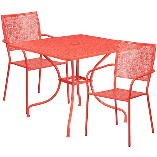 Flash Furniture - Oia Outdoor Square Contemporary Metal 3 Piece Patio Set - Coral