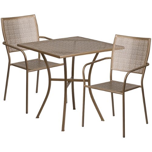 Flash Furniture - Oia Outdoor Square Contemporary Metal 3 Piece Patio Set - Gold