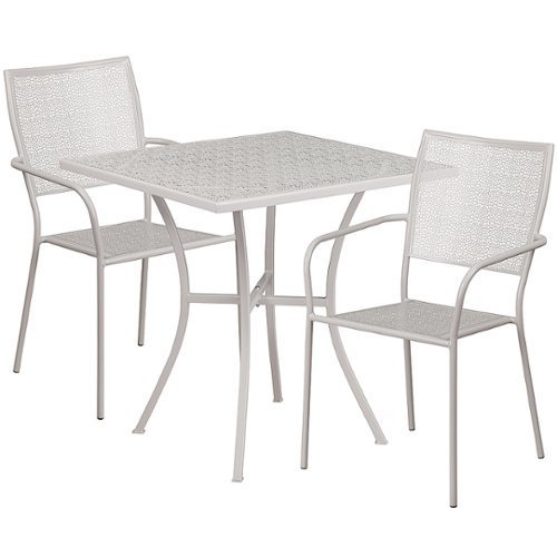 Flash Furniture - Oia Outdoor Square Contemporary Metal 3 Piece Patio Set - Light Gray