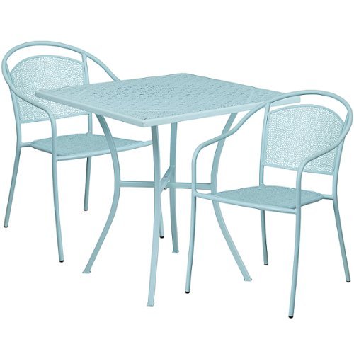 Flash Furniture - Oia Outdoor Square Contemporary Metal 3 Piece Patio Set - Sky Blue