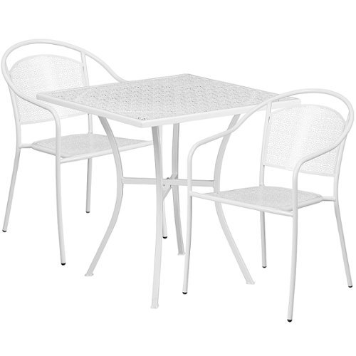 Flash Furniture - Oia Outdoor Square Contemporary Metal 3 Piece Patio Set - White