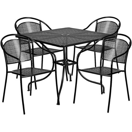 Flash Furniture - Oia Outdoor Square Contemporary Metal 5 Piece Patio Set - Black