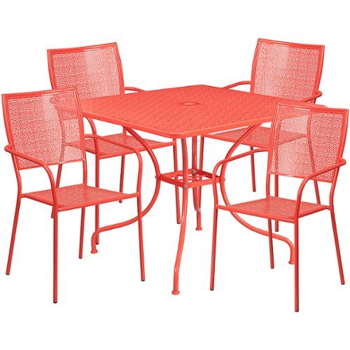 Flash Furniture - Oia Outdoor Square Contemporary Metal 5 Piece Patio Set - Coral