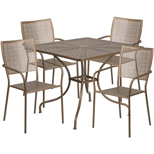 Flash Furniture - Oia Outdoor Square Contemporary Metal 5 Piece Patio Set - Gold